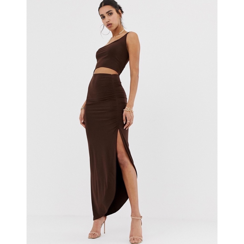 PrettyLittleThing slinky one shoulder cut out
midi dress